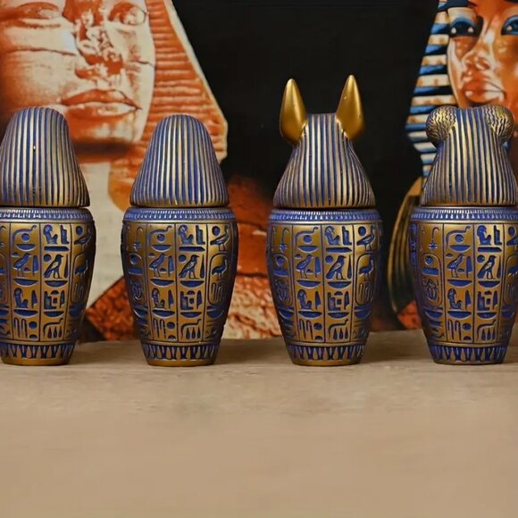 NWOT - Set of Four Ancient Egyptian Jar Sculptures - Featuring Hieroglyph - Picture 2 of 7